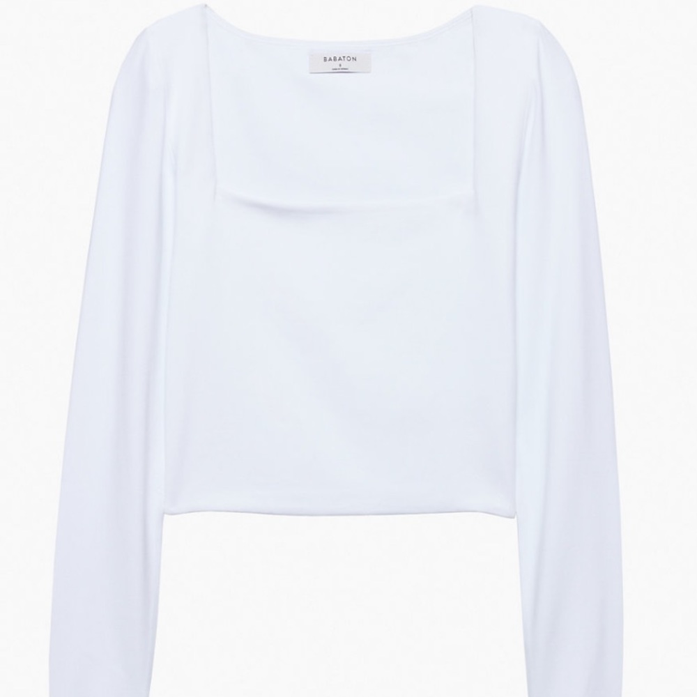 Aritzia Babaton white long sleeve contour crop top